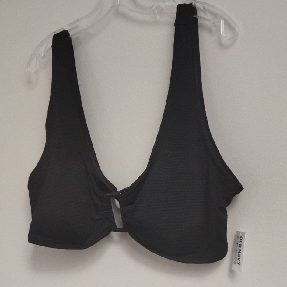 NWT Old Navy Black Retro Boho Sexy Beachbabe Open Keyhole Front Swim Top Plus 3X